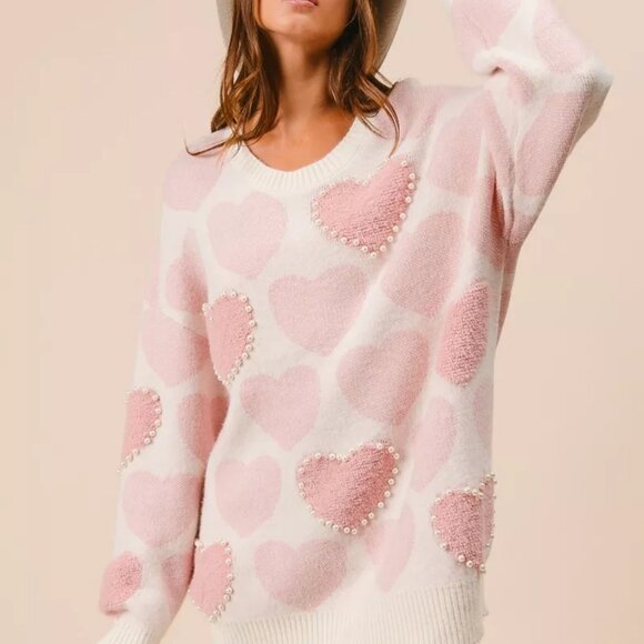 BiBi Heart Pattern Sweater with Pearl Detail - Picture 11 of 16